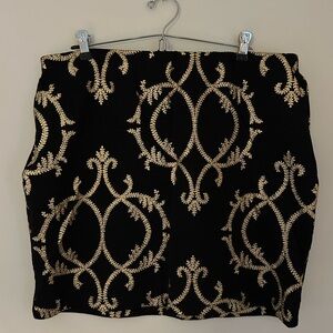 Forever 21+ Black and Gold Filigree Mini Skirt (1X)